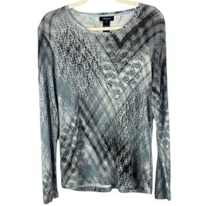 Olsen Europe Gray Monochrome Abstract Long Sleeve Top Size Large